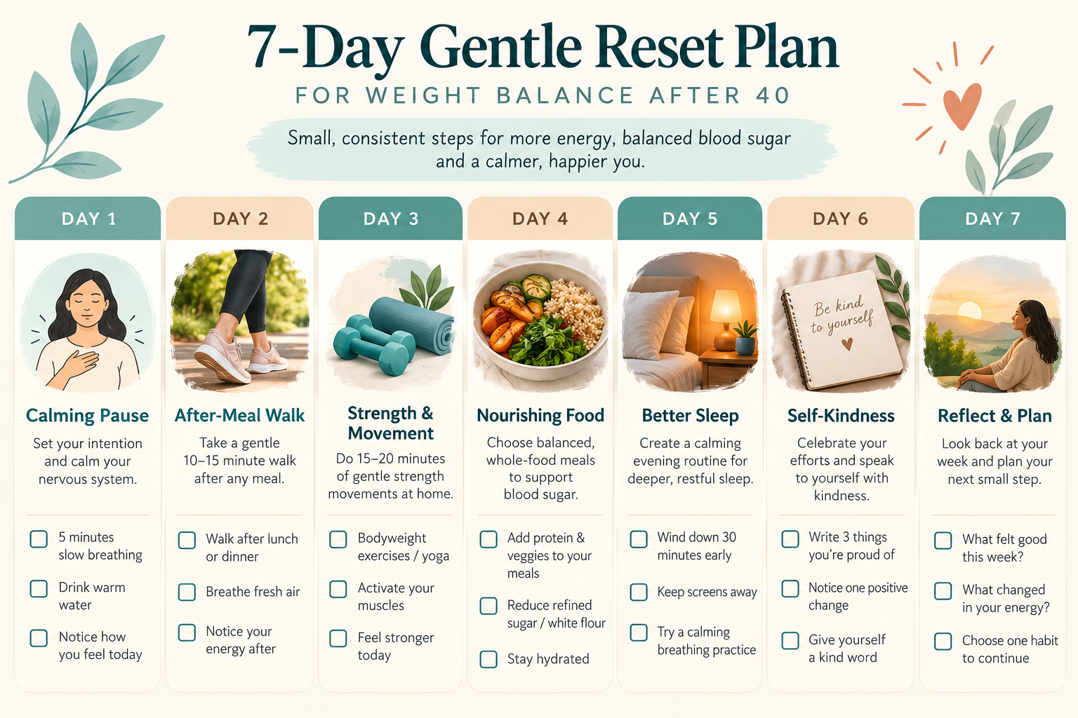 7-day gentle reset plan for weight balance after 40