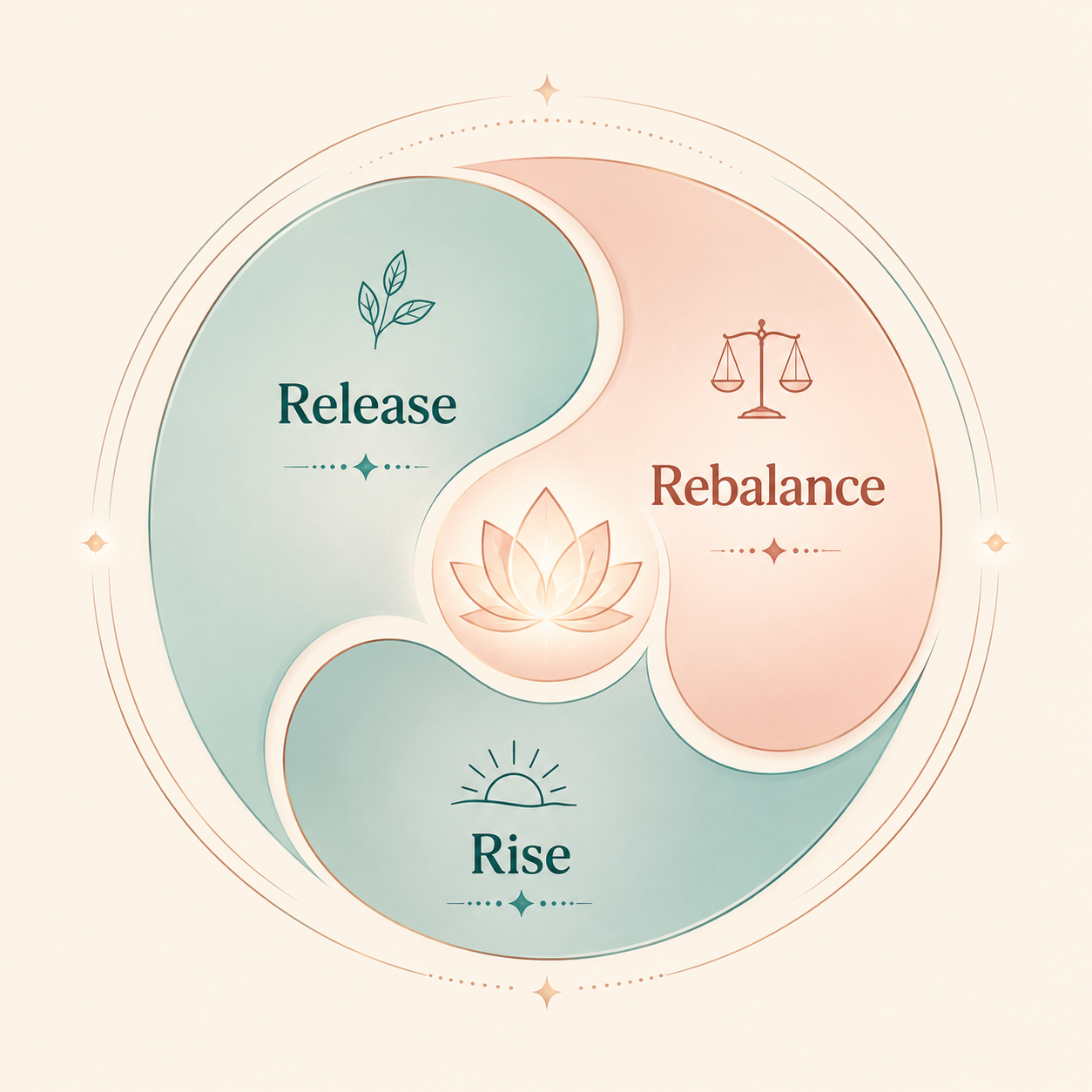 The RRR Method circle diagram — Release, Rebalance, Rise
